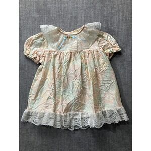 Roanna Vintage Girls Floral Lace Ruffle Dress Pastel Pink Blue 2T Special Event